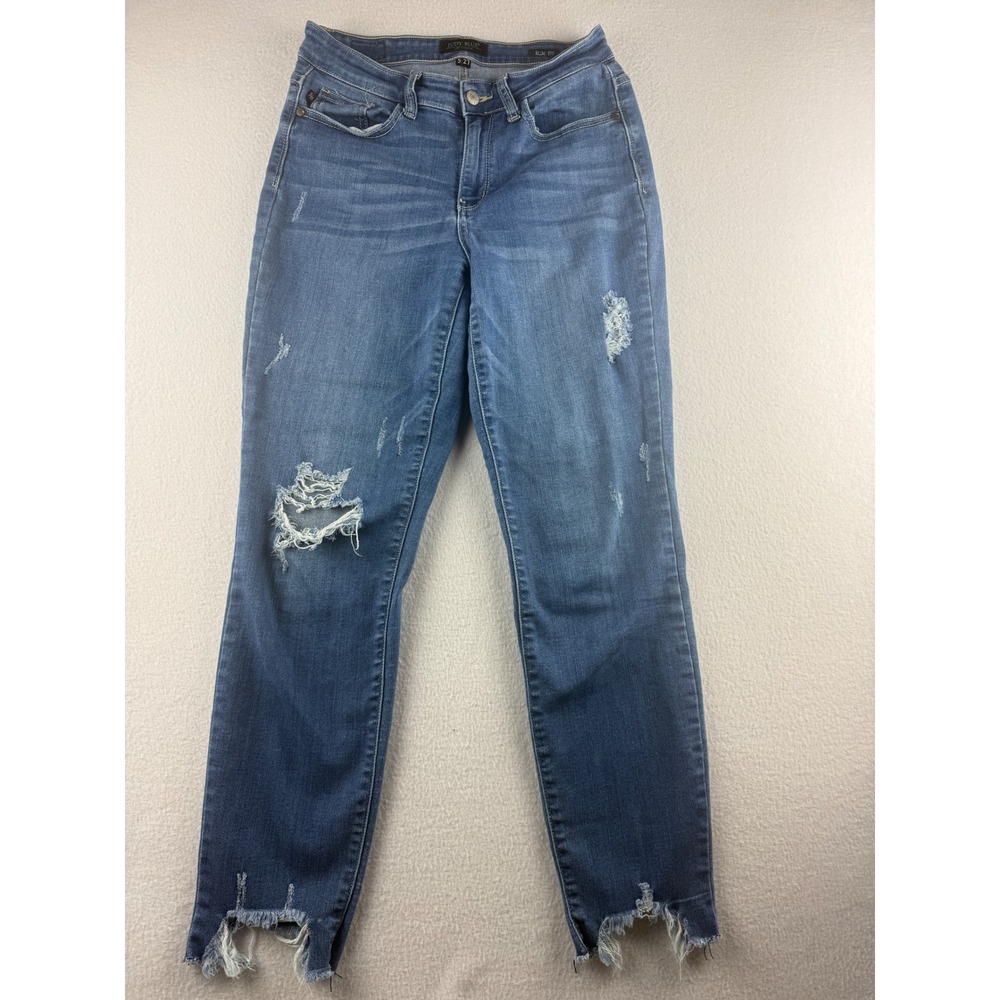 Judy Blue Slim Fit Distressed Jeans Shark Bite Hem Size 5/27 JB82403DK